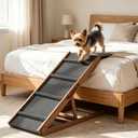 Foldable Dog Ramp with Handle, 5 Adjustable Heights (10"24")-Walnut | 40" Long Adjustable Pet Ramp with Anti-Slip Surface for Couch, Car Ramp for Small Dogs