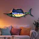 LIFFY Metal Fish Wall Art,36" Large Sailfish Wall Decor with Led Lights,Indoor Outdoor Mounted Tropical Swordfish Hanging Decorations for Home Living Room Bedroom Garden Patio