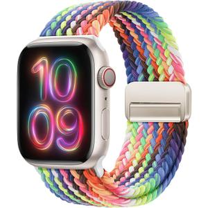 Magnetic Braided Loop Band Compatible with Apple Watch Series 11 10 46mm 9 8 7 6 5 4 42mm 44mm 45mm 49mm for Women Men, Stretchy Nylon Elastic Sport Strap for iWatch SE/Ultra 1/2/3, New Pride