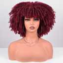 Vitorish Short Kinky Curly Wigs for Black Women 12 Inches 280g/Piece Curly Afro Wig with Bangs Bouncy Fluffy Synthetic Wig (Burgundy)
