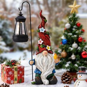 Christmas Gnomes Outdoor Statue with Solar Lights,Solar Garden Gnomes Decorations for Yard Patio Outside Gnome Garden Decor, Gnomes Gifts for Women Mom