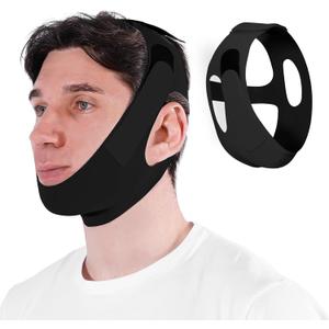 Anti Snoring Chin Strap Adjustable, High Elasticity Traceless Chin Strap for Sleeping, Effective Anti Snoring Device, Snore Stopper Breathable and Durable for Adult, Black, M