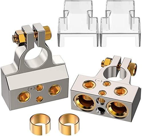 SUNMORN Heavy Duty Car Battery Connectors, 0/2/4/6/8/10 AWG, Top Post Multiple Battery Terminals (Silver)