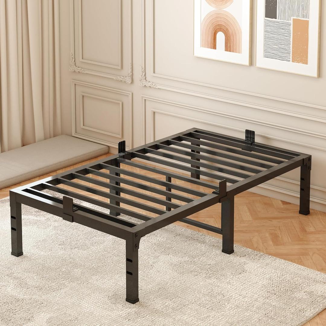 FUIOBYVV Twin Bed Frames, 18 Inch Heavy Duty Metal Platform Bed Frame Twin Size Support Up to 3500 lbs, No Box Spring Needed/No Shaking/Steel Slat Support/Noise Free/Easy Assembly