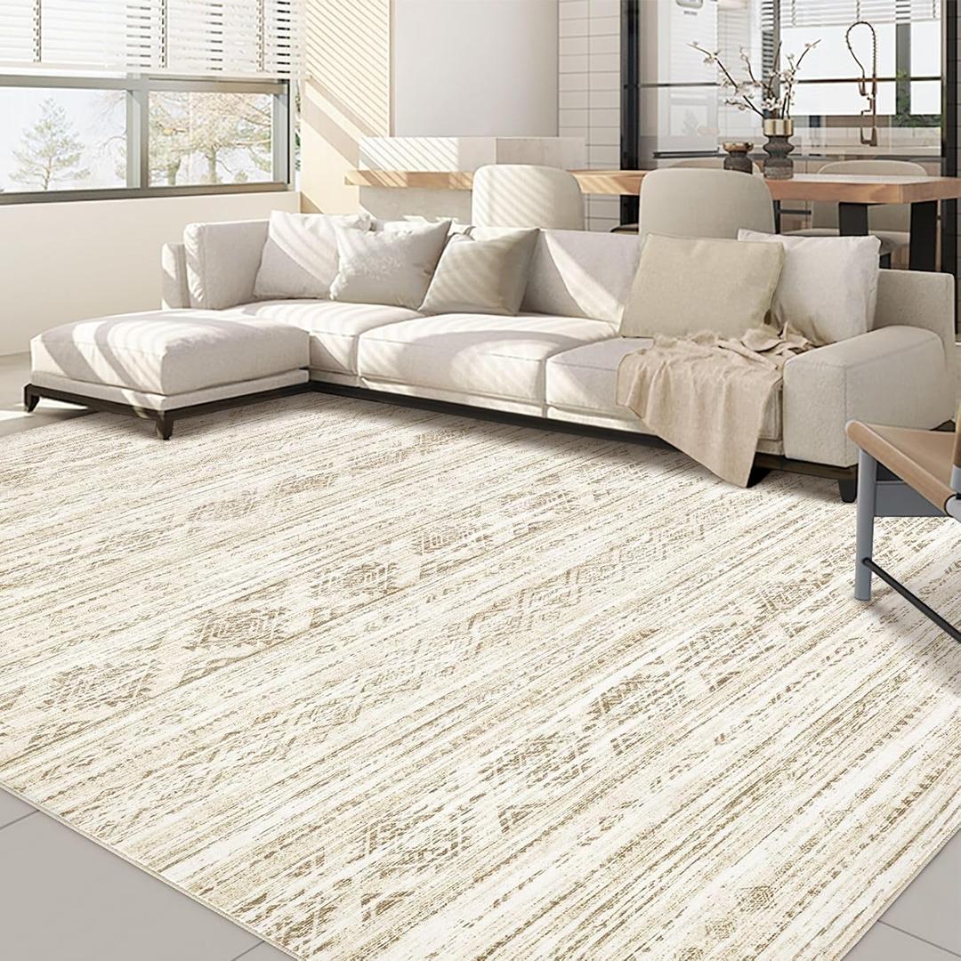 Nakagishi 5x7 Area Rugs Living Room: Washable Boho Large Neutral Modern Soft Farmhouse Beige Rug Stain Resistant Indoor Floor Non-Slip Carpet for Women Home Enthusiasts Aged 25-45 - Bedroom Room Decor