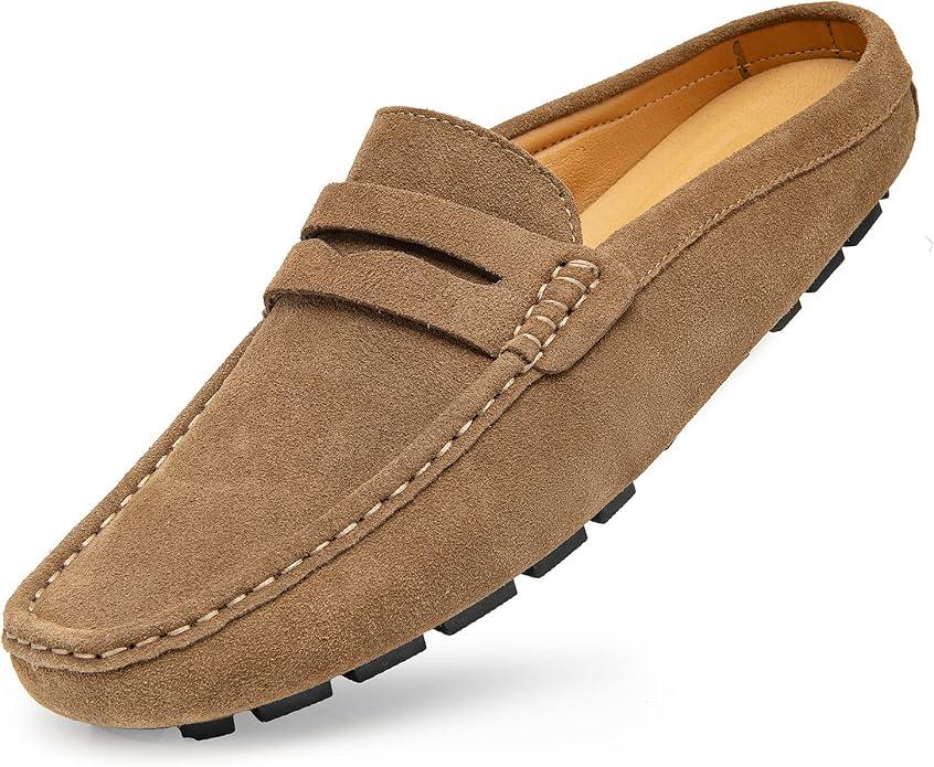 Go Tour Mens Handmade Suede Leather Mules Clog Slippers Breathable Leather Slip on Shoes Casual Loafers, 12