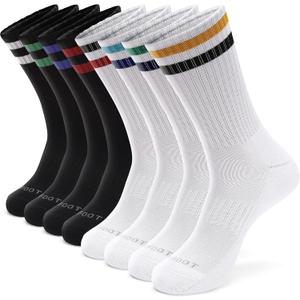 MONFOOT Men's/Women's 4-8 Pairs Athletic Cushion Crew Socks, Multipack (Medium, 05 [Stripe] White(4), Black(4)_retro)