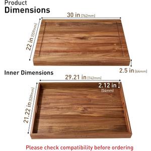 Acacia Wood Stove Cover for Gas & Electric Burners, 29.21x21.22x2.12'' (Inner) Noodle Board with Handles, Cutting Board with Juice Groove, Serving Tray (Natural Acacia)