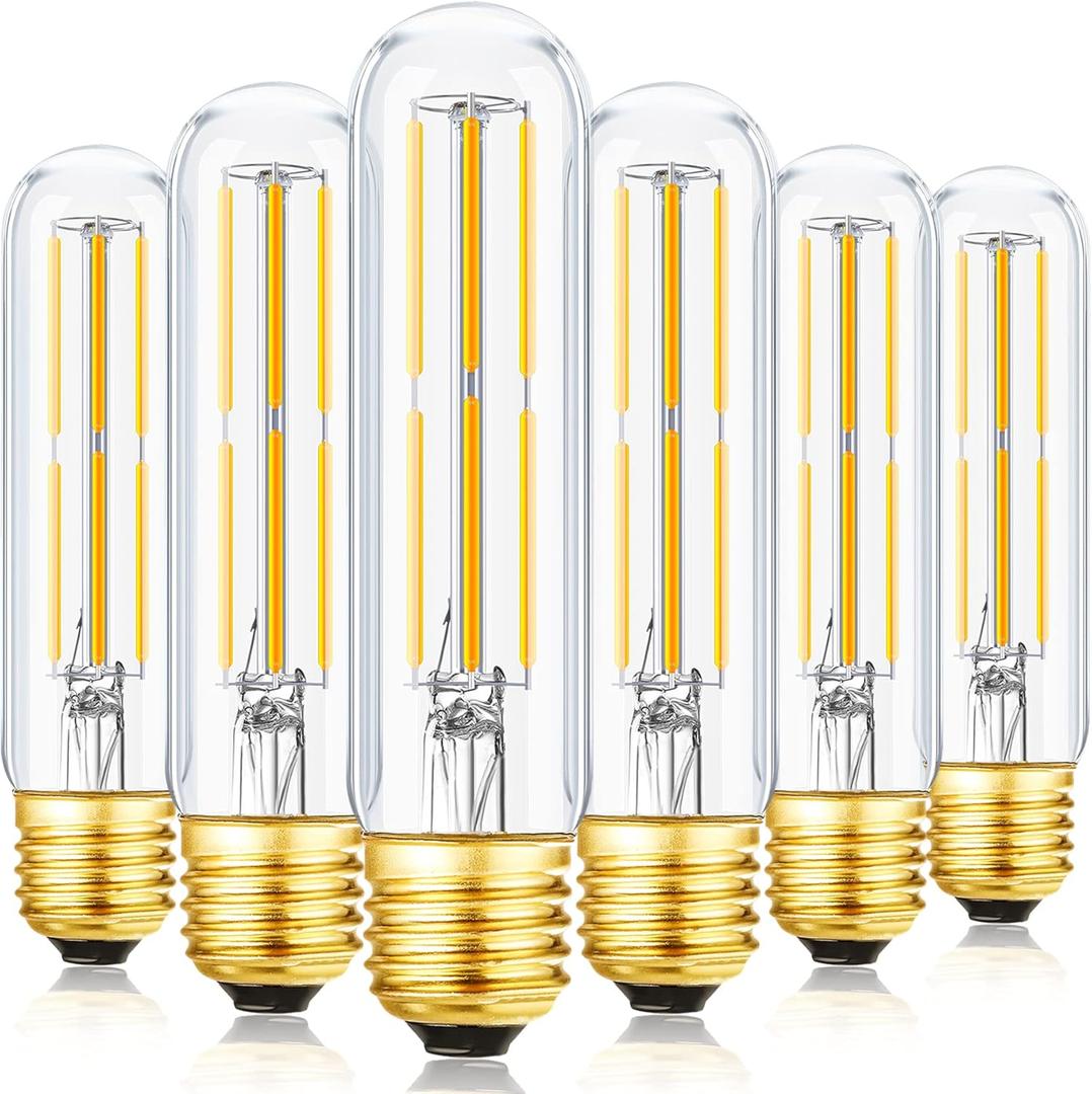 T10 Led Bulb,Dimmable 6W Led Tubular Bulbs, 60 Watt Incandescent Bulb Equivalent, 3000K Soft White, Clear Glass, E26 Base Lamp Bulb, for Cabinet Display Cabinet etc,6 Pack. (Soft White-6P)