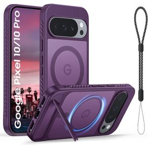 Vividarm Magnetic for Google Pixel 10 Pro/Pixel 10 Case, [Built-in Invisible Stand] [Compatible with MagSafe Accessories] Slim Shockproof Translucent Woman Phone Cover 6.3 Inch - Purple