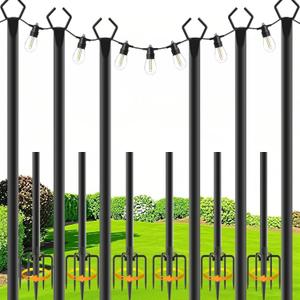 zoegi 6 Pack 10Ft String Light Poles,Light Poles for Outside Lights with Fork,Outdoor Brackets Hanging Lights,Metal Stand for Deck Patio,Backyard,Wedding,Deck,Party