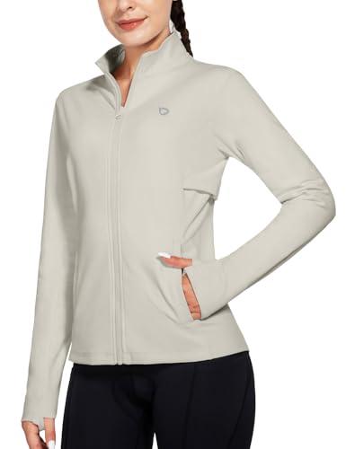 baleaf Running Jacket for Women Fleece Winter Water Resistant Full Zip Cold Weather Gear Thermal Cycling Workout Jackets Oatmeal Pink L