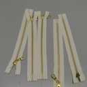 Golden Brass Metal Zippers in Vanilla/Cream/Offwhite with Donut Pull - #5 Closed-end Zippers - 8 Inch - Set of 5 Pieces by Craftbot