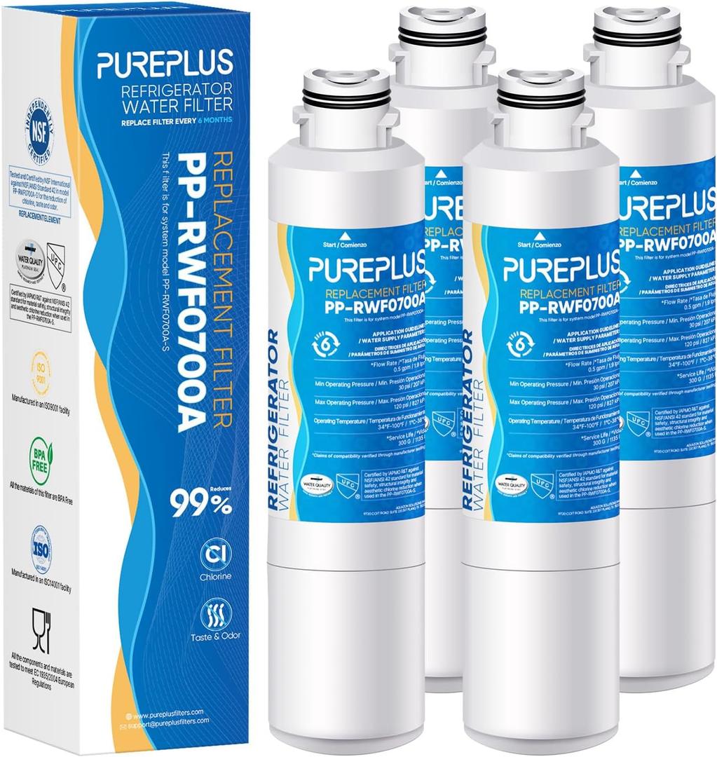 PUREPLUS DA29-00020B Replacement for Samsung DA29-00020A/B, DA29-00020B-1, RF28HMEDBSR, RF263BEAESR, RFG297HDRS, HAF-CIN/EXP, RF4287HARS, RF28HFEDBSR, 469101, RWF0700A Refrigerator Water Filter, 4PACK