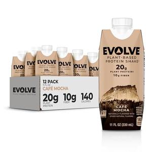 Evolve Plant Based Protein Shake, Café Mocha, 20g Vegan Protein, Dairy Free, No Artificial Sweeteners, Non-GMO, 10g Fiber, 11oz, (24 Pack) (Formula May Vary)
