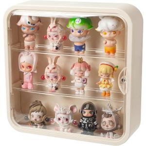 Clear Display Case for Figures, Wall Mounted Acrylic Storage Box, Dust Proof Display Cabinet Organizer for Mini Pop Mart Action Figures Collectibles (Cream) (Cream - 1 Pack)