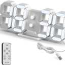 Deeyaple LED Clock, 3D Digital Wall & Desk Alarm Clock with Snooze, Dimmable Display, Time Memory, 12/24H Date & Temperature, Remote Control Night Light for Bedroom, Office, Kitchen, Home (White)