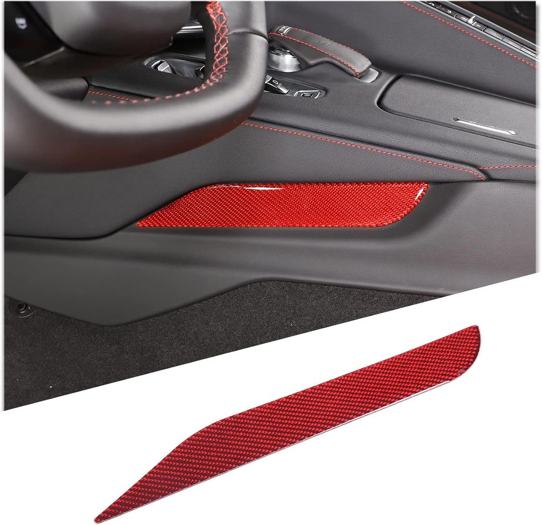 Soft Carbon Fiber Center Console Left Trim Cover Compatible with Chevrolet Corvette C8 Stingray 2020-2025, Center Console Driver Side Decorative Cover Cover (Red)