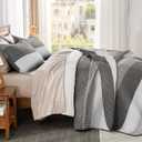 Andency Oversized King Quilt Bedding Set, 120x98Inch Dark Grey Stripe Super King Bedspread Coverlet 3 Pieces, Soft Lightweight Patchwork Quilted Bed Set for All Season (1 Quilt, 2 Pillowcases)
