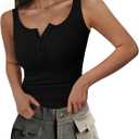 PRETTYGARDEN Womens 2026 Summer Tank Tops Ribbed Knit Slim Fit Sleeveless Henley Shirts Casual Basic Button Up Blouse (Large, Black)