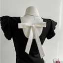 SweatyRocks Women's Ruffle Cap Sleeve T Shirts Bow Tie Back Crew Neck Slim Fitted Tops (Black, S)