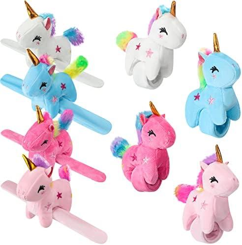 Leyndo Animal Slap Bracelets Stuffed Animal, Stuffed Animal Plush Slap Bracelets Bulk Kids Toys, 8 Inches (Unicorn,7 Pcs)