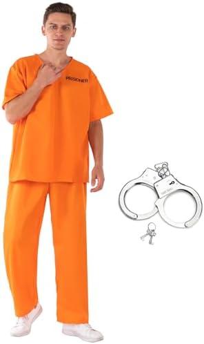 Stadget Prisoner Costume Orange Prison Inmate Costume Criminal Jail Outfit Halloween Cosplay Prison Suit for Men, Large