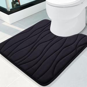 Buganda Memory Foam Toilet Rugs U-Shaped 24x20, Ultra Soft and Absorbent Bathroom Rugs, Non-Slip Toilet Bath Mat, Machine Wash Dry, Contour Bath Rugs for Toilet Base, Black