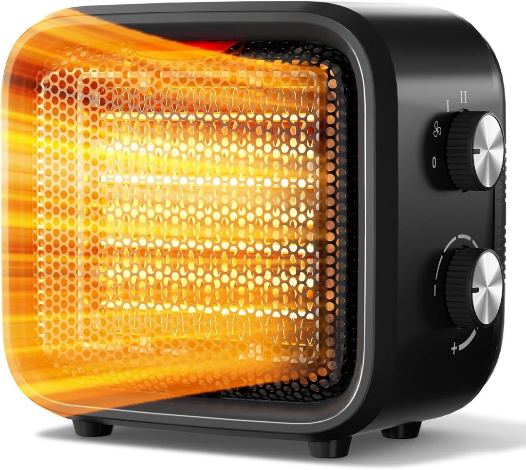 Small Space Heater, 1500W Mini Desk Heater for Office, Portable PTC Ceramic Heater with Thermostat, 2S Fast Heating, Safe & Quiet for Bedroom, Bathroom, Under Desk & Indoor Use