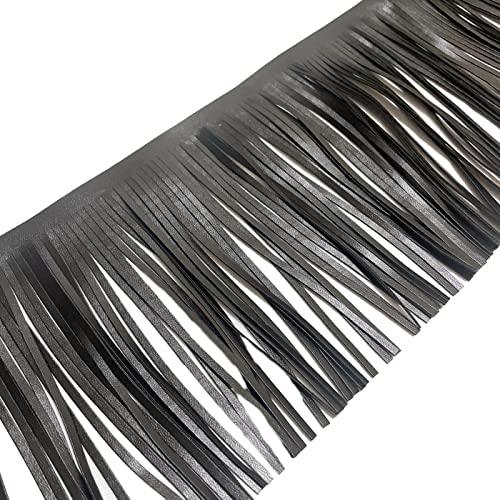 2 Yards PU Leather Fringe Trim 4 Inch Sewing Tassel Trim for DIY Craft Clothing Handbag Sewing Craft Embellishment Decoration Black