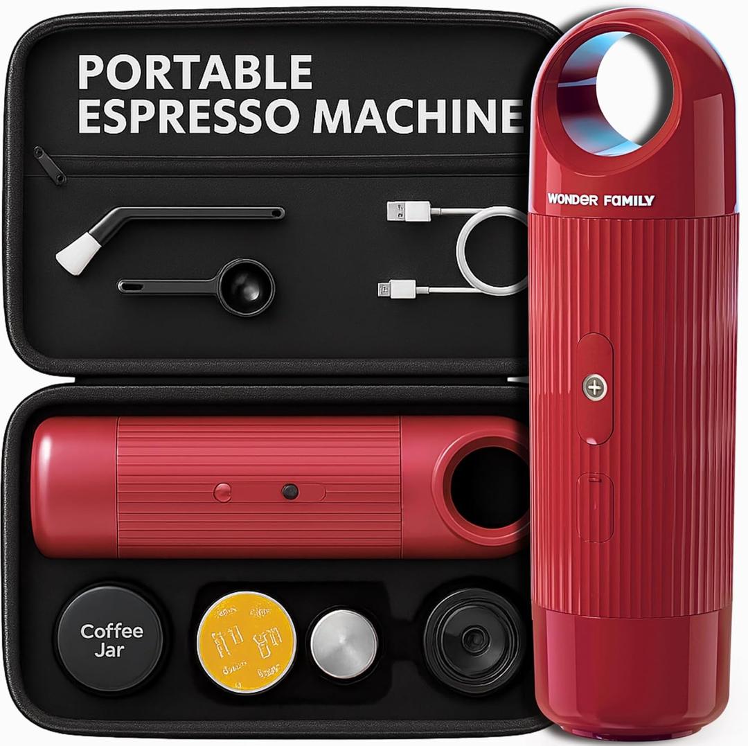 Portable Espresso Machine  Automatic Mini Espresso Maker & Travel 5 Cup Coffee Maker for Camping  Small Expresso Coffee Machine for Grounds & Pods  Cafetera Espresso, Cafeteras Elctricas Modernas (Red)
