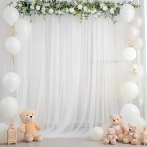 10ft X 10ft White Tulle Backdrop Curtain for Parites, Sheer Backdrop Curtains Fabric Drapes for Wedding Ceremony Arch Party Stage Decorations