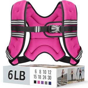 Weighted Vest for Women & Men with Reflective Stripe and Adjustable Buckle, Comfortable & Durable Rucking Vest for Walking, Running & Strength Training (6 lb, Pink)