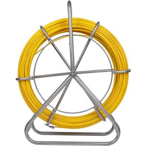 FAHKNS 425FT Fish Tape Fiberglass 1/4 inch(6MM) Fishing Wire Puller Duct Rodder Cable Running Electrical Fishtape Tool Rod with Steel Reel Stand Through Wall Pipe Length Marking in Meter