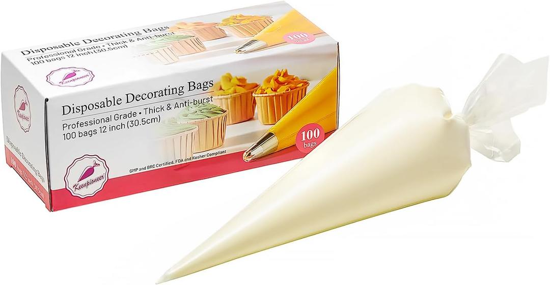 Keenpioneer Piping Bag - Disposable Cake Decorating Bag 100 Count, 12 inch, Clear