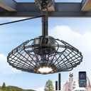 Outdoor Ceiling Fan with Lights, 15" Weatherproof Gazebo Hanging Fan with Remote Control Smart App, Plug in Caged Ceiling Fan with 3CCT Dimmable,Ceiling Fan with Hanging Hook for Porch, Pergola,Canopy
