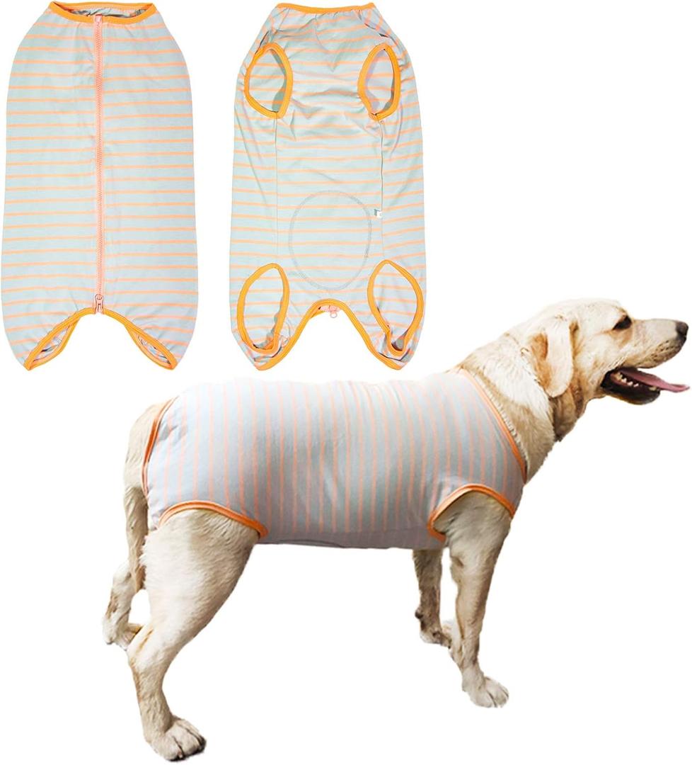 Dogs Recovery Suit Post Surgery Shirt for Female Male Dog, E-Collar Alternative Wound Protective Clothes (Grey orange-2xl)