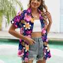 LOMON Women's Summer Hawaiian Shirts Floral Short Sleeve Button Down Shirts Hawaii Tropical Beach Tops Outfits (S)