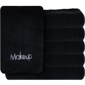 Makeup Towels - Pack of 6 - Ultra Soft & Gentle Microfiber Coral Fleece Washcloth Face Make Up Remover, 13 x 13 in, Black