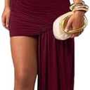 Kwunbwa Women's Sleeveless Ruched Maxi Dress Sexy Irregular Bodycon Casual Elegant Club Party Cocktail Long Dresses, Wine XL