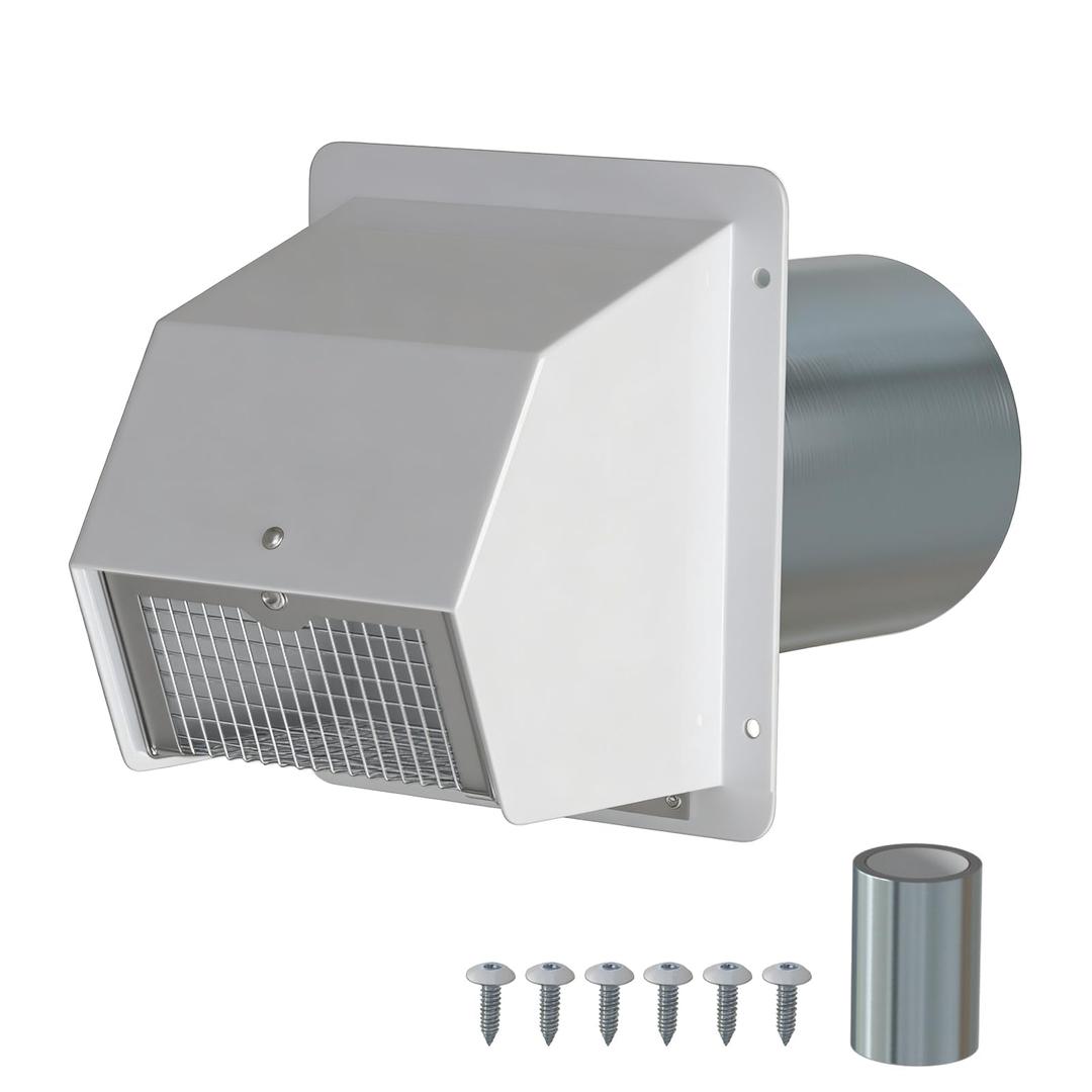 KERWINN 8-Inch Dryer Vent Cover Outside,Dryer Exhaust Vent with Removable Screen & Cushioned Non-Return Flap, Exterior Wall Mount Air Vent Cap for Dryer and House Exhaust(White)