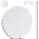 Jenaai 16 Inch Round White Piñata Large Circle Blank Piñata with Stick, Blindfold and Confetti for Adults and Kids' Birthday Parties Game DIY Wedding Celebration Baby Shower Carnival Party Supplies