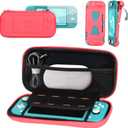 CoBak Carrying Case for Nintendo Switch Lite - with 1 Screen Protector, 1 Grip Case and 4 Thumb Grip Caps, Ultra Slim Premium EVA Travel Pouch Protective Cover, 8 Game Cartridges, Pink