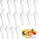 Set of 16 Ceramic Soup Spoons, Asian Chinese Soup Spoons with Deep Oval Hook, 6.6 Inch White Kitchen Japanese Spoon for Ramen Pho, Wonton, Cereal, Dumpling, Miso