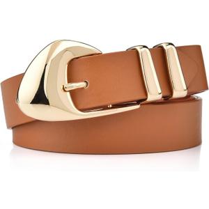 Ssumday Women's Leather Belts for Jeans Dress Pants Black Brown White Belts for Women Ladies Waist Belts with Gold Buckle