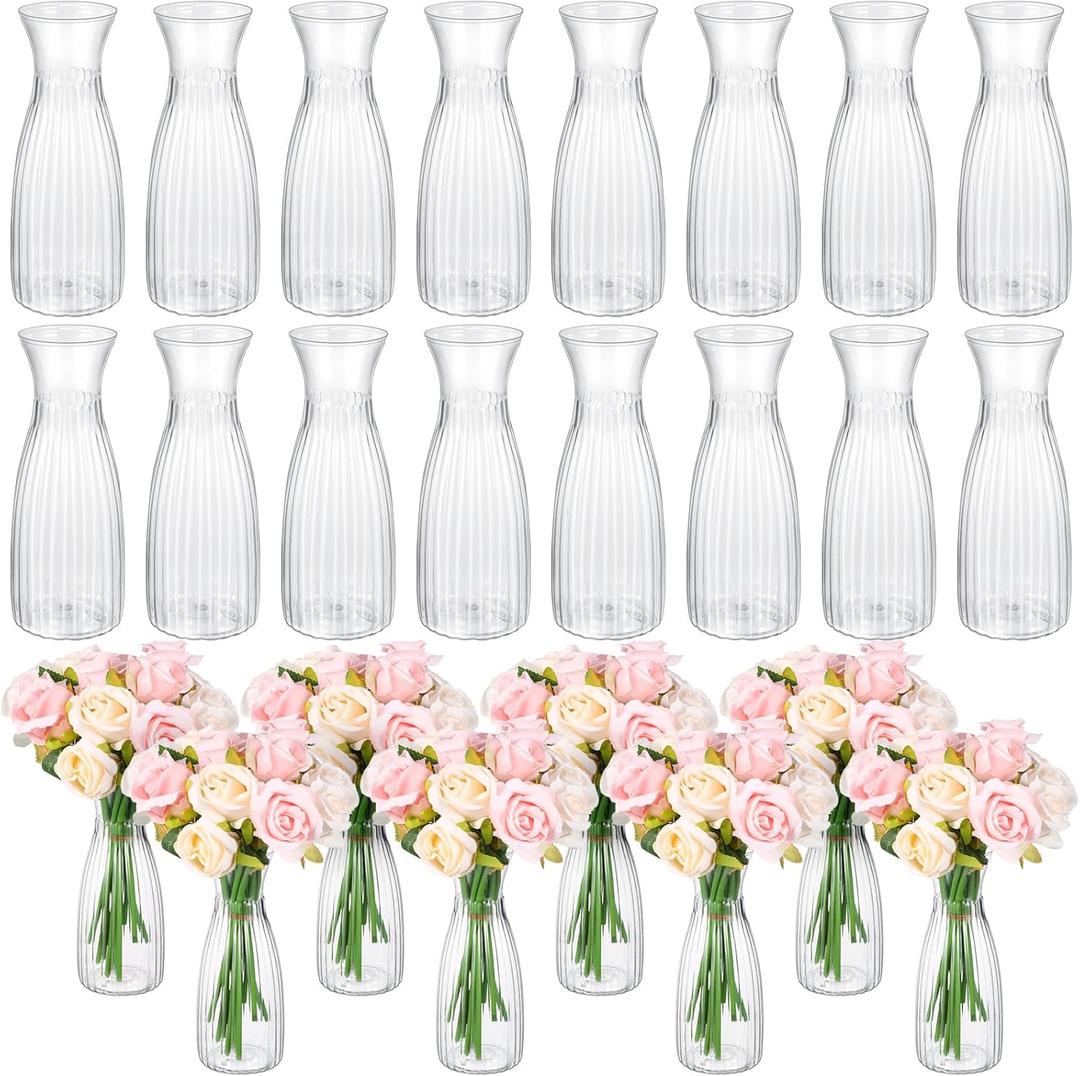 Mumufy 24 Pcs Plastic Bud Vases Bulk Small Clear Container for Flowers Height Shatterproof Bud Vase for Centerpieces Wedding Home Table Decorations Formal Dinners(2.64 x 6.69 Inch)