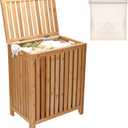 2LB Depot Laundry Hamper - 25x20x13-Inch Waterproof Bamboo Laundry Basket with Lid - Clothes Hamper for Clothes, Versatile Storage for Blankets, Toys, Towels - Suitable for Home Organization -110L (Natural Brown)