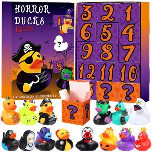 Capoda Halloween Advent Calendar 2025 with Horror Ducks Figures, 15 Days of Halloween Countdown Calendar Rubber Ducks for Adult Teens Kids Boys Girls October Surprise Gifts