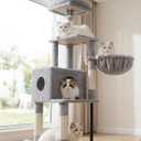 Heybly Cat Tree, 49.2 Inches Cat Tower for Indoor Cats, Spacious Cat House Condo with Hidden SpaceSturdy Steel TubeSoft Plush Top PerchCozy Hammock and Sisal Scratching Posts, Light Gray HCT200SW