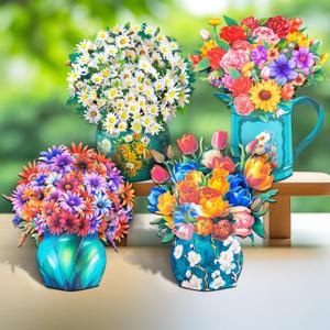 Magic Ants Pop Up Floral Bouquet Cards Set  Greeting Cards with Envelopes & Blank Notes for Women's Birthday, Mother's Day, Thank You, Get Well